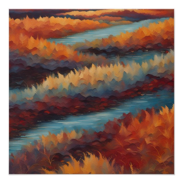 Poster Paysage impressionniste aux couleurs d'automne (Devant)