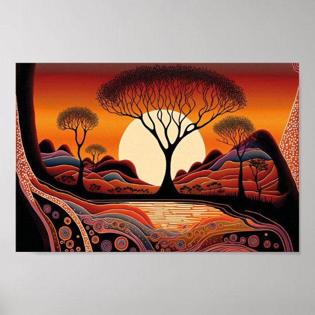 Poster Paysage inspiré par l'art autochtone (Devant)