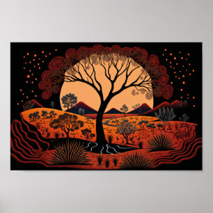 Poster Paysage inspiré par l'art autochtone, art dot