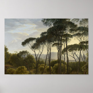 Poster Paysage italien avec Peinture à l'huile de pins pa