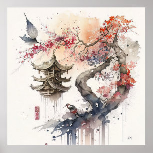 Poster Paysage japonais Abstrait