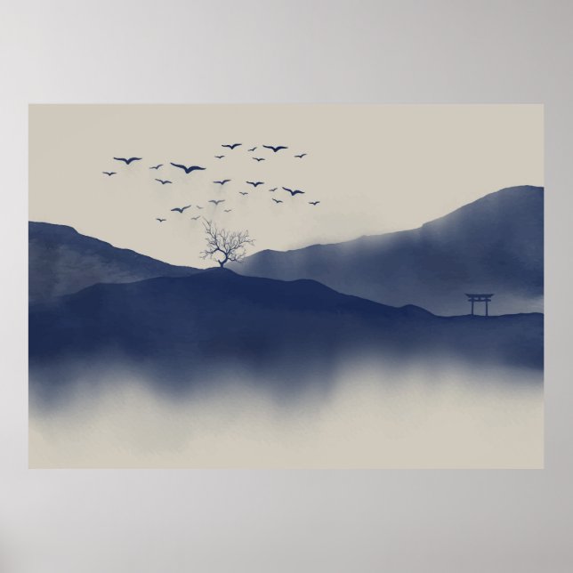 Poster Paysage japonais aquarelle (Devant)