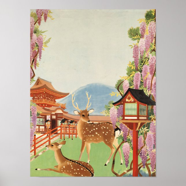 Poster Paysage JAPONAIS | cerf sacré de Nara | temple (Devant)