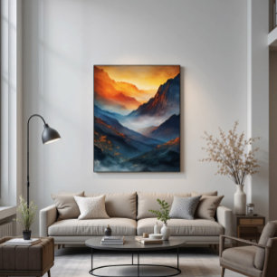 Poster Paysage majestueux de coucher de soleil en montagn