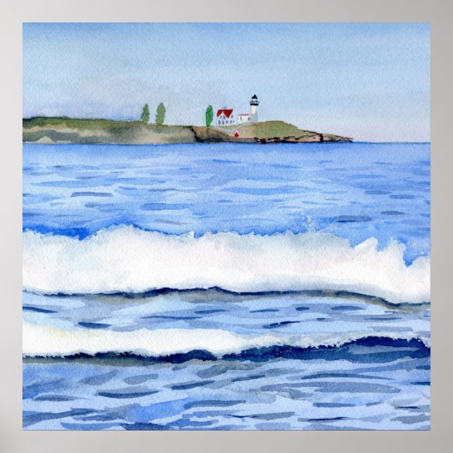 Poster Paysage marin à York, Maine Aquarelle Imprimer (Devant)