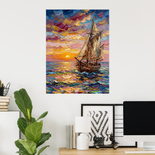 Poster Paysage marin coloré avec voilier