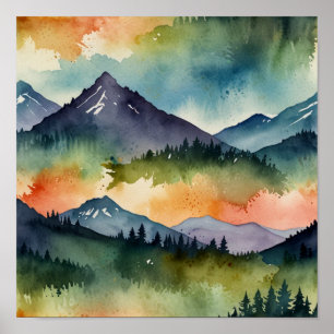 Poster Paysage minimal de montagne à l'aquarelle