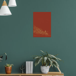 Poster Paysage minimaliste de montagne en terre cuite rou