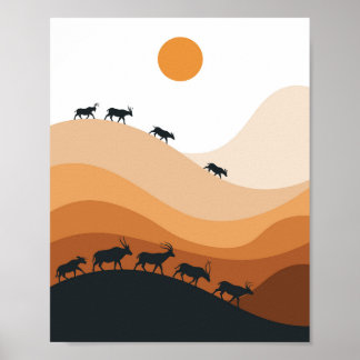 Poster Paysage minimaliste de silhouette d'antilope du dé