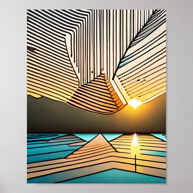 Poster Paysage Montagnes Sunset Abstrait Sunrise (Devant)