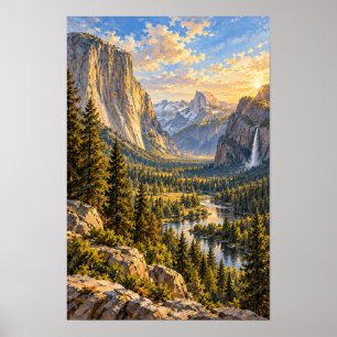Poster Paysage Montagneux de Yosemite Valley à l'Heure Do