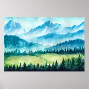 Poster Paysage montagneux. Illustration aquarelle.