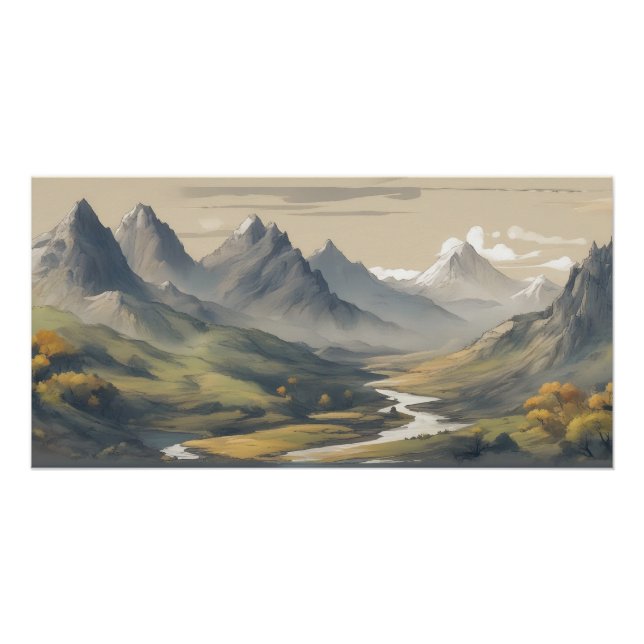 Poster Paysage montagneux panoramique (Devant)