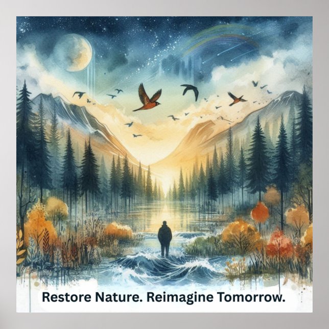 Poster Paysage naturel avec Hawks Art (Devant)