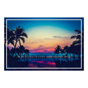 Poster Paysage naturel avec piscine Palmiers