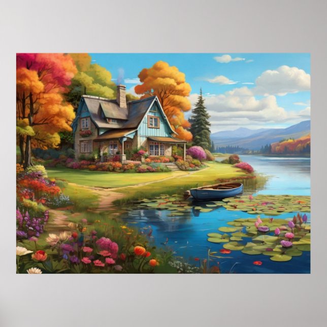 Poster Paysage naturel avec un lac En dehors du chalet-44 (Devant)