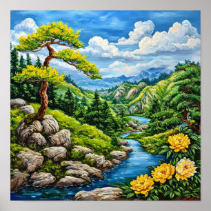 Poster Paysage Naturel Tranquille de la Rivière de Montag