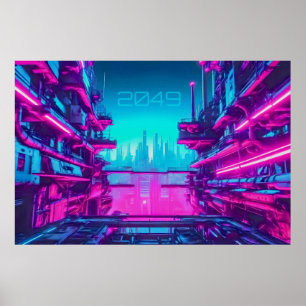 Poster Paysage néon de ville Cyberpunk 2049 Sci-Fi