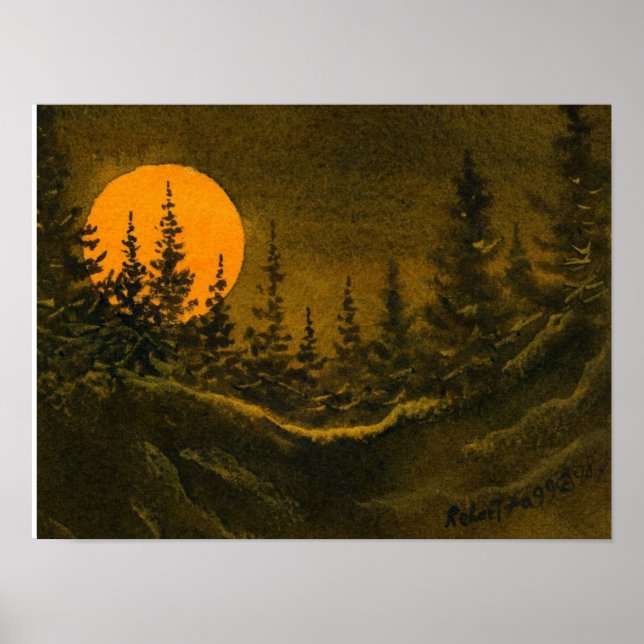 Poster Paysage nocturne; chasse ou moisson lune (Devant)