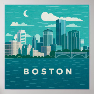 Poster Paysage nocturne de la ville du Massachusetts   Vi