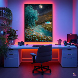 Poster Paysage nocturne enchanté - Scène fluviale de rêve