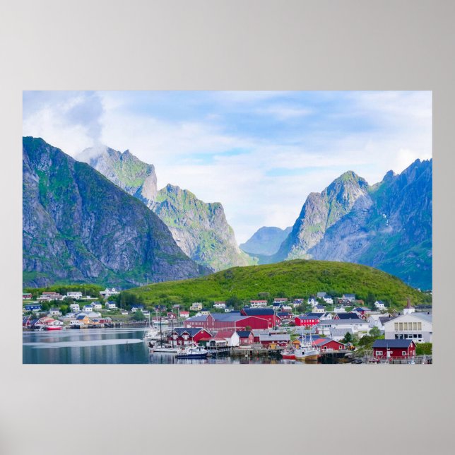 Poster Paysage norvégien pittoresque Iles Lofoten Norvège (Devant)