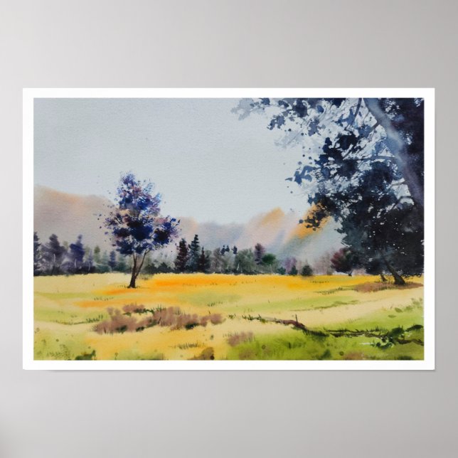 Poster Paysage peinture aquarelle (Devant)