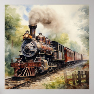 Poster Paysage pittoresque avec un train victorien