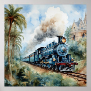 Poster Paysage pittoresque avec un train victorien