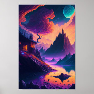 Poster Paysage psychédélique de rêve, ai. création artist