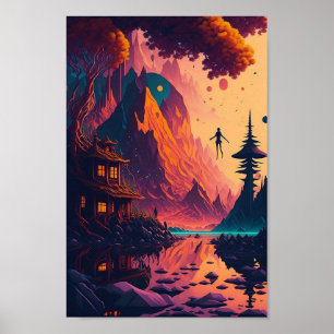 Poster Paysage psychédélique de rêve, ai. création artist