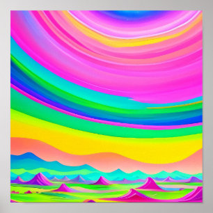 Poster Paysage Psychédélique Rose Vert Art