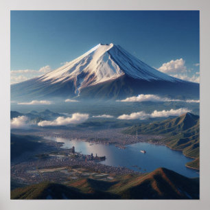 Poster Paysage réaliste du mont Fuji Voyage au Japon