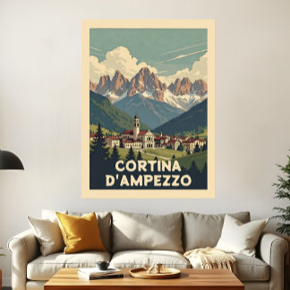 Poster Paysage Rétro de Cortina d'Ampezzo pour Voyage Vin