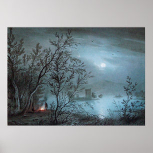 POSTER PAYSAGE ROMANTIQUE NOCTURNE EN BLEU