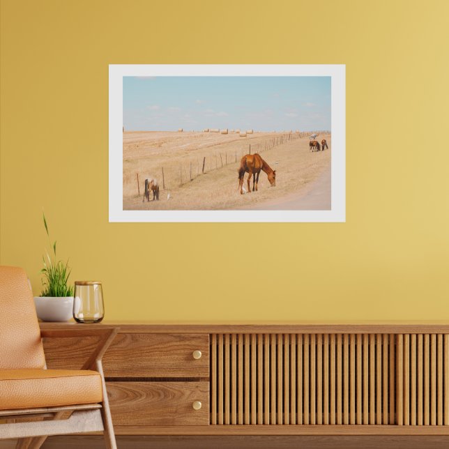 Poster Paysage rural Chevaux sauvages Champs Oiseaux (Salon 2)