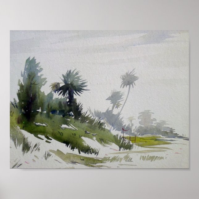 Poster Paysage rural peinture aquarelle (Devant)