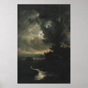 Poster Paysage rustique de campagne sombre Cottagecore Na