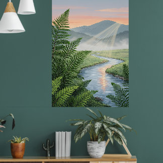 Poster Paysage serein de la vallée de la rivière - Affich
