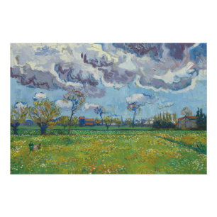 Poster Paysage sous un ciel orageux Vincent Gogh