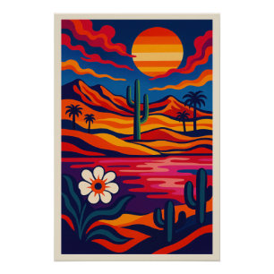 Poster Paysage Surréaliste du Désert Vibrant