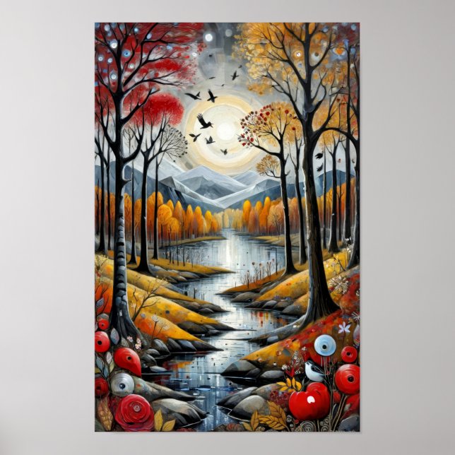 Poster Paysage surréaliste et coloré avec une rivière pai (Devant)
