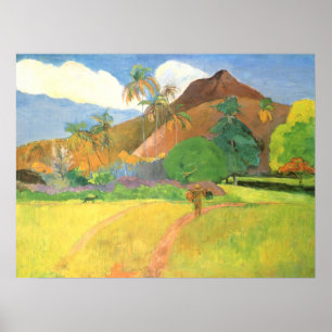 Poster Paysage tahitien, Montagnes Tahiti, Paul Gauguin