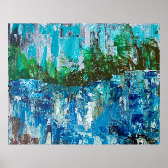 Poster Paysage Texturé Abstrait Bleu et Vert (Devant)