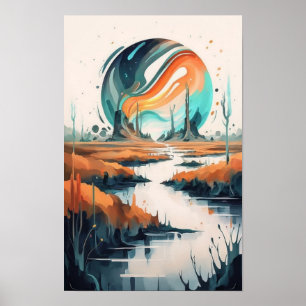 Poster Paysage translucide : Douleur d'aquarelle futurist