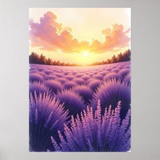 Poster Paysage ultra-détaillé de la lavande de soleil