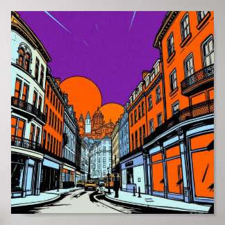 Poster Paysage urbain artistique du coucher de soleil urb