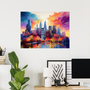 Poster Paysage urbain coloré de Philadelphie Art urbain