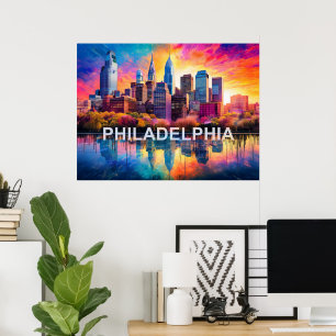 Poster Paysage urbain coloré de Philadelphie Art urbain