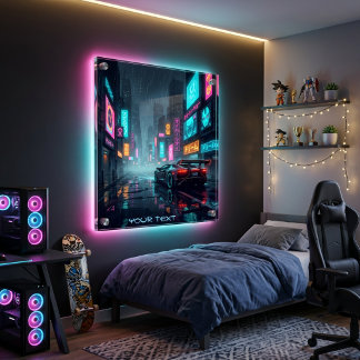 Poster Paysage urbain cyberpunk animé | Chambre néon futu